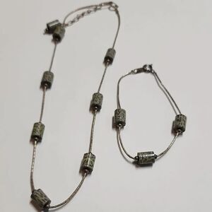 Vintage JORDAN Sterling Silver and Green Snake Print Beaded Jewelry Set